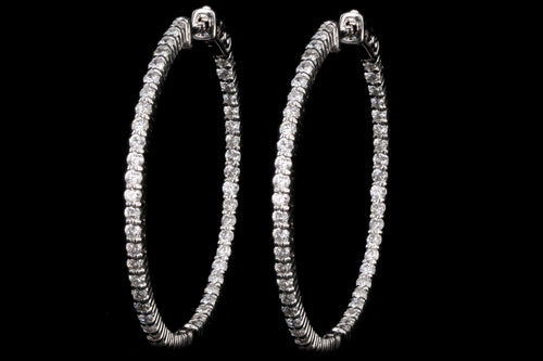 New 14K White Gold 2.03 Carat Round Brilliant Diamond Inside-Outside Hoop Earrings - Queen May
