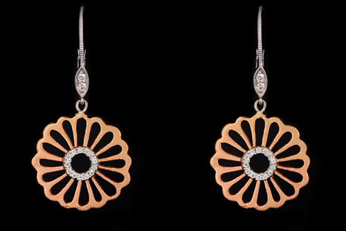 Modern 14K Gold .05 Carat Round Brilliant Cut Diamond Flower Earrings - Queen May