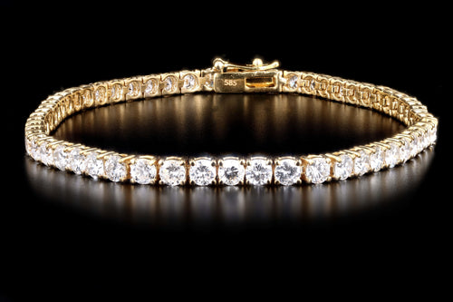 14K Yellow Gold 7.25 Carat Round Brilliant Cut Diamond Tennis Bracelet - Queen May