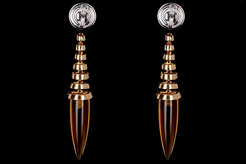 Modern 18K Yellow Gold 14.50 Carat Citrine & Diamond Drop Earrings - Queen May