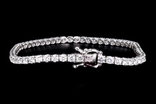 New 14K White Gold 3.87 Carat Round Brilliant Cut Diamond Tennis Bracelet - Queen May