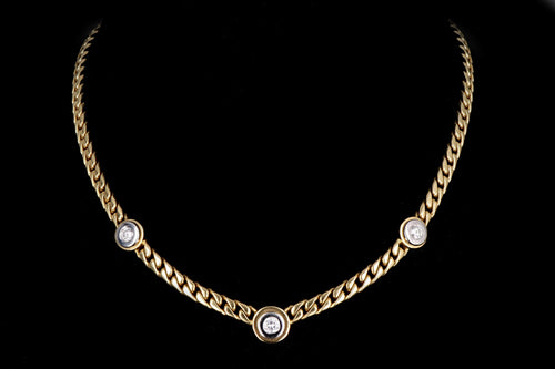 Modern 14K Yellow & White Gold .85 Carats Round Brilliant Cut Diamond Curb Link Necklace - Queen May