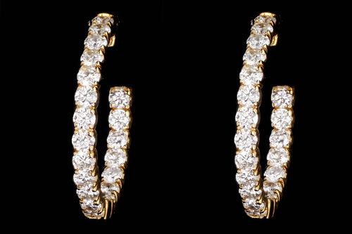 New 14K Yellow Gold 2.98 Carat Total Weight Round Brilliant Diamond Inside-Out Hoop Earrings - Queen May