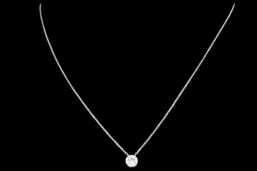 18K White, Yellow or Rose Gold .15 Carat Diamond Halo Necklace - Queen May