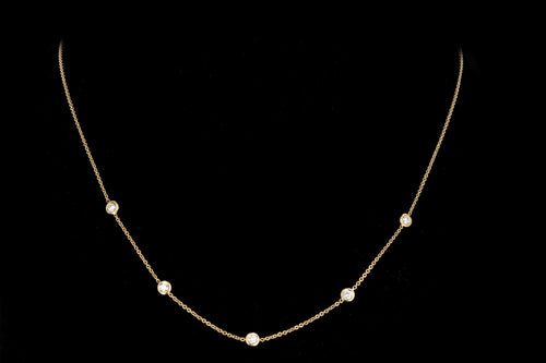 Modern 18K Yellow Gold .25 Carat Round Brilliant Cut Diamond Station Necklace - Queen May