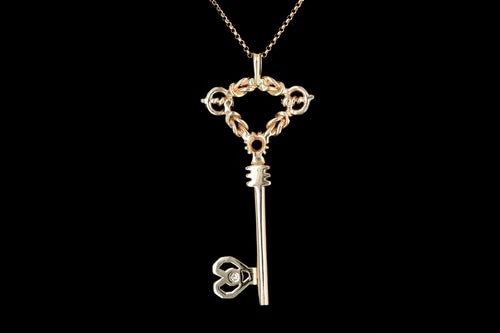 14K Yellow Gold Ornate Key Pendant with Diamond - Queen May