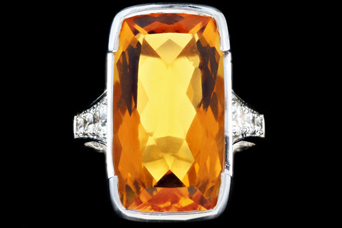 Modern 18K White Gold 11.2 Carat Citrine and Diamond Cocktail Ring - Queen May