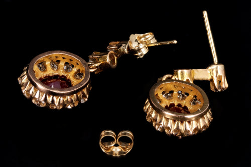 Vintage 18K Yellow Gold 2.50 Carat Ruby & Diamond Drop Earrings - Queen May