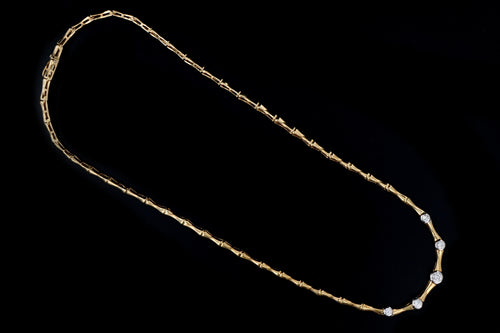 Vintage 14K Yellow Gold Bamboo Diamond Necklace - Queen May