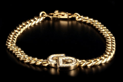 Christian Dior Rhinestone Logo Gold Plated Curb Link Bracelet - Queen May