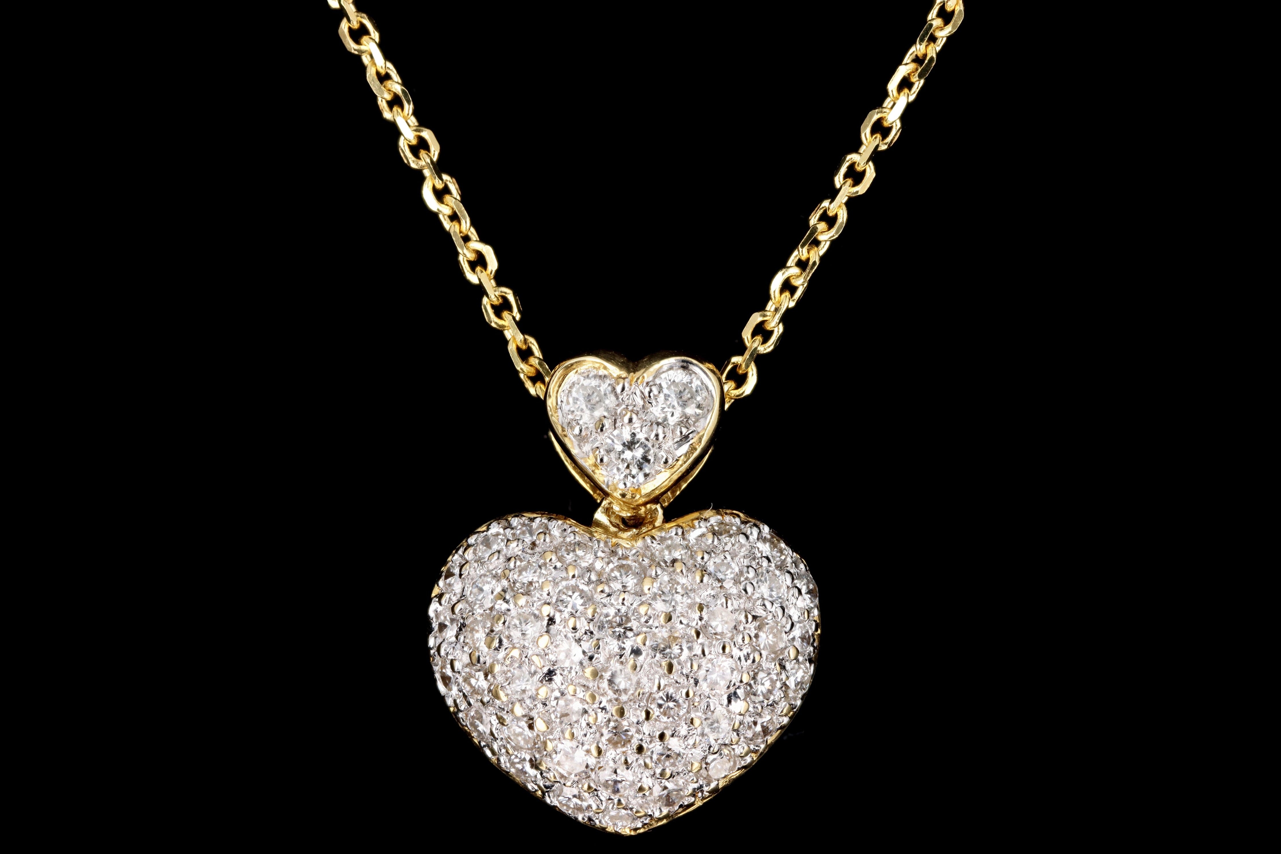 Modern 18K Yellow Gold .50 Carat Total Weight Diamond Heart Pendant Ne ...