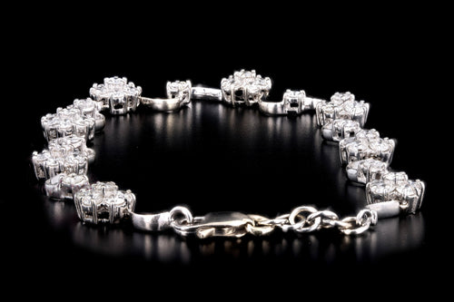 Modern 14K White Gold 3 Carat Round Brilliant Diamond Flower Bracelet - Queen May