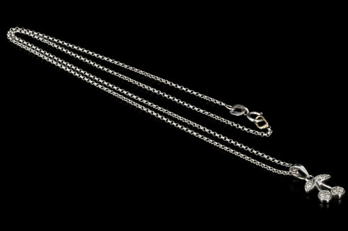 Modern 14K White Gold Cherry Diamond Pendant Necklace .05CTW - Queen May