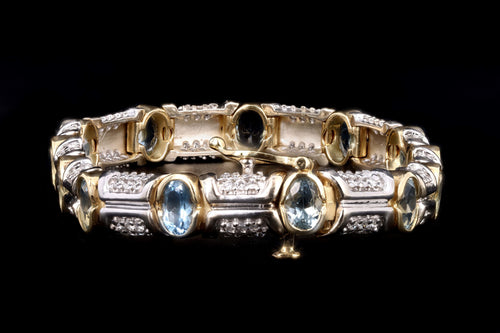 Modern 14K Gold Aquamarine & Diamond Bracelet - Queen May