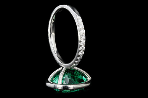 New Platinum 5 Carat Colombian Pear Cut Emerald Diamond Halo Ring - Queen May