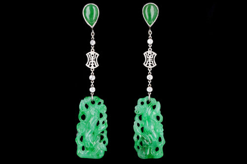 Marsh & Co. Art Deco Platinum Jadeite And Diamond Earrings - Queen May