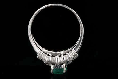 Retro Platinum .88 Carat Natural Emerald and Baguette Diamond Ring - Queen May