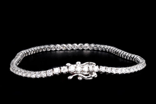 New 14K White Gold 3.13 Carat Round Brilliant Cut Diamond Tennis Bracelet - Queen May