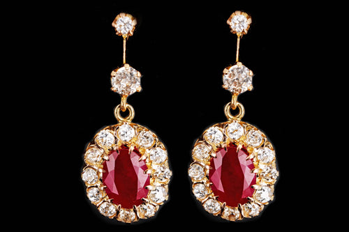 Vintage 18K Yellow Gold 2.50 Carat Ruby & Diamond Drop Earrings - Queen May