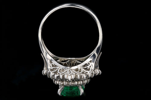 Retro Platinum 1.83 Carat Emerald and Diamond Cocktail Ring - Queen May