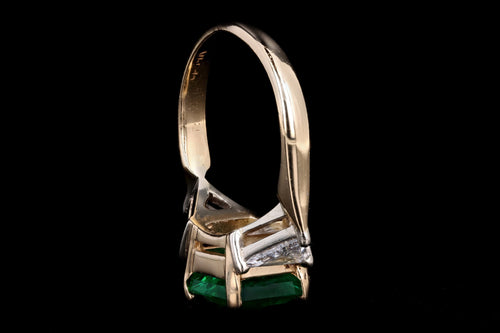 Modern 18K Yellow Gold 2.65 Carat Natural No Oil Zambian Emerald & Trillion Cut Diamond Ring - Queen May