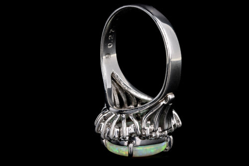 Retro Platinum 1.83 Carat Oval Cabochon Cut Opal & Diamond Ring - Queen May