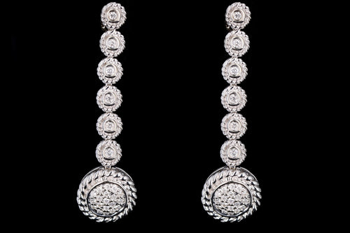 Modern 14K White Gold .30 Carat Total Weight Round Brilliant Diamond Drop Earrings - Queen May