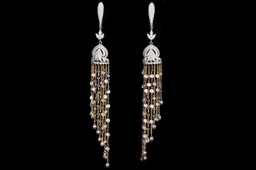 Modern 14K White and Yellow Gold 3 Carats in Total Round Diamond Dangle Earrings - Queen May