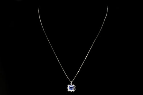 Modern 14K White Gold 1.89CT Round Cut Tanzanite And Diamond Pendant Necklace - Queen May