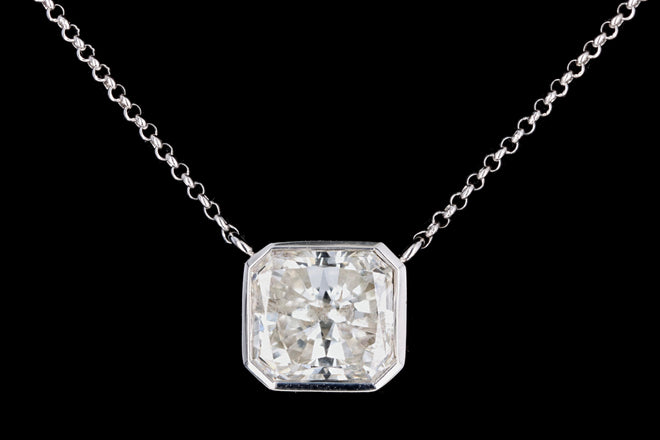 18K White Gold 2.02 Carat Radiant Diamond Bezel Pendant Necklace - Queen May