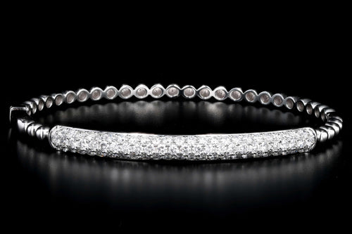 18K White, Yellow, or Rose Gold 2.05 Carat Total Weight Diamond Pave Bar Beaded Bangle - Queen May
