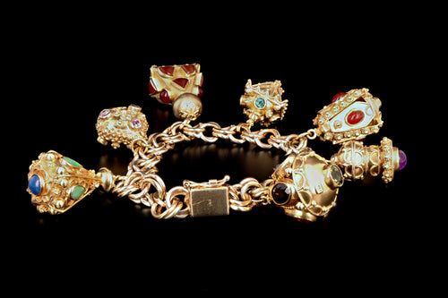 Etruscan Revival 18K & 14K Yellow Gold Charm Bracelet - Queen May