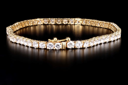 14K Yellow Gold 7.25 Carat Round Brilliant Cut Diamond Tennis Bracelet - Queen May
