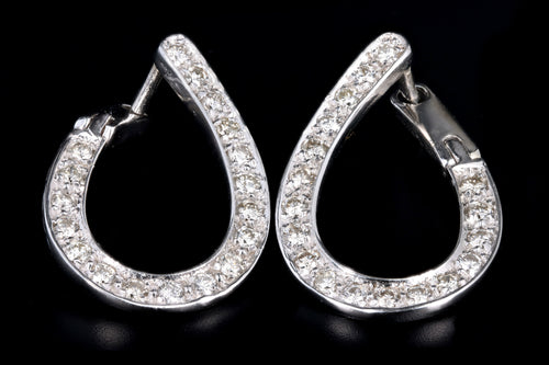 Modern 14K White Gold .75 Carat Total Round Brilliant Cut Diamond Hoop Earrings - Queen May
