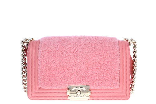 Chanel Shearling Boy Flap Bag Medium Pink
