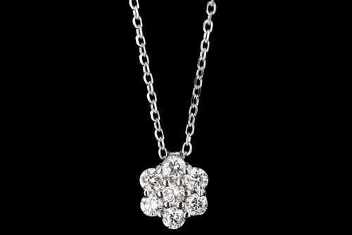 14K Gold Diamond Flower Cluster Pendant Necklace - Queen May