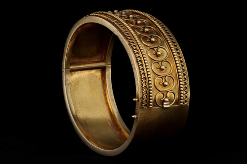 Victorian Etruscan Revival Yellow Gold Bangle c.1880's - Queen May
