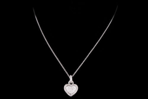 Modern 18K White Gold .25 Carats in Total Round Brilliant Cut Diamond Heart Pendant Necklace - Queen May