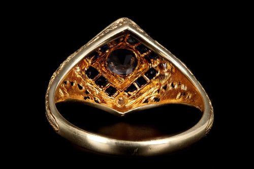 Art Deco Style 14K Yellow Gold .31 Carat Aquamarine & Sapphire Ring - Queen May