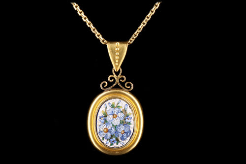 Victorian 22K Yellow Gold Micro Mosaic Pendant Necklace - Queen May