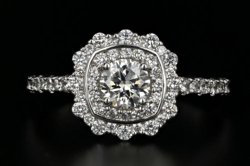 Modern 18K White Gold .50 Carat Diamond Halo Engagement Ring - Queen May