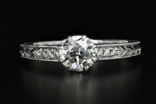 New 14K White Gold Old European Cut .69 Carat Diamond Engagement Ring - Queen May