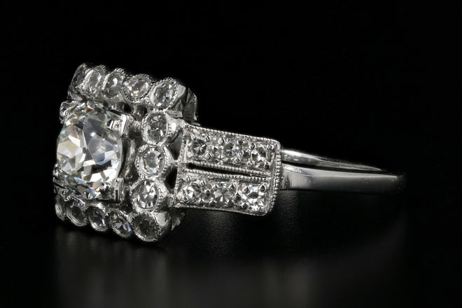 Art Deco Platinum .89 Carat Old European Cut Diamond Engagement Ring - Queen May