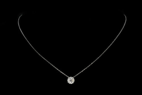 14K White Gold .50 Carat Diamond Halo Pendant Necklace - Queen May