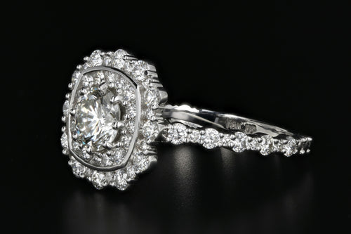 New 18K White Gold .80 Carat Diamond Halo Engagement Ring - Queen May