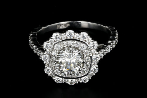 New 18K White Gold .80 Carat Diamond Halo Engagement Ring - Queen May