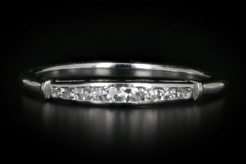 Art Deco 14K White Gold Single Cut Diamond Wedding Band - Queen May