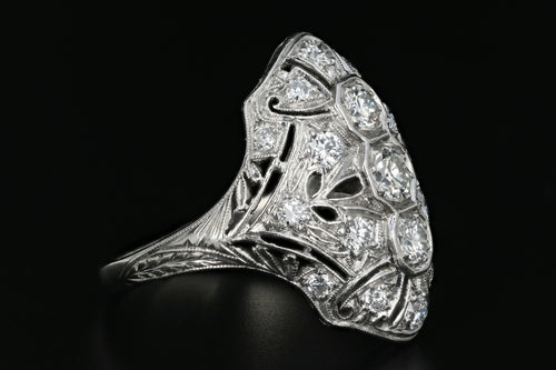 Art Deco Platinum .60 Carat Diamond Weight Total Shield Ring - Queen May