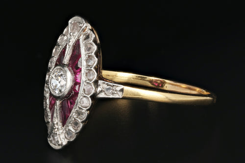 Edwardian French Ruby, Rose Cut & Old European Cut Diamond Ring - Queen May