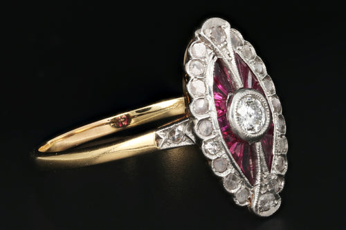 Edwardian French Ruby, Rose Cut & Old European Cut Diamond Ring - Queen May